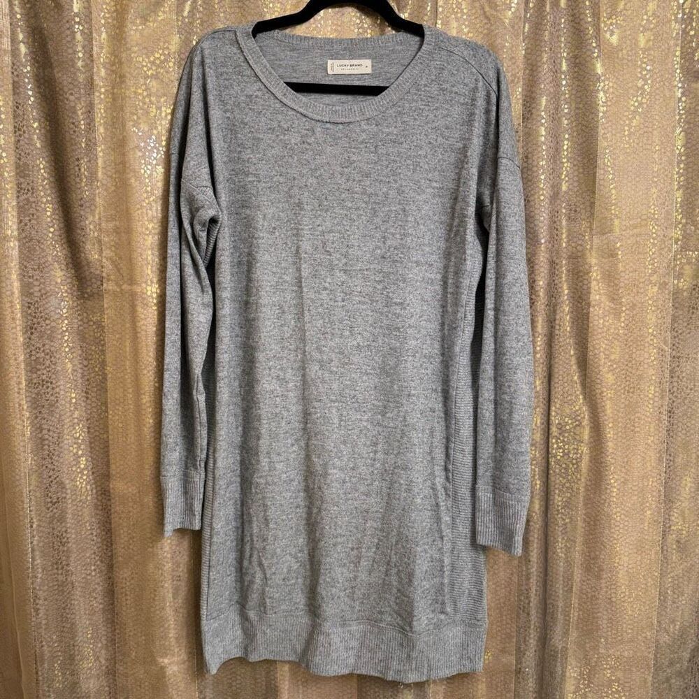 Lucky‎ Brand Heather Gray Minimalist Long Sleeve Shirt Dress Medium